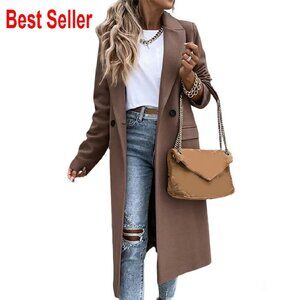Long Wool Peacoat Classic Elegant Dressy Notch Lapel Winter Coat Chic